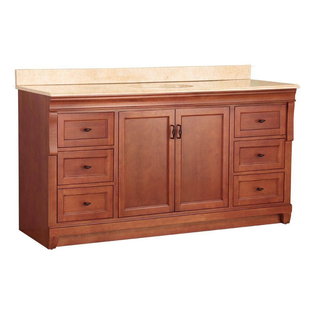 Home Decorators Collection Naples 61 In W X 22 In D Bath Vanity In Warm Cinnamon With Stone Effects Vanity Top In Oasis Nacaseo6122d1 The Home Depot