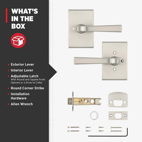 Kwikset Trafford Satin Nickel Rectangle Bed/Bath Door Handle