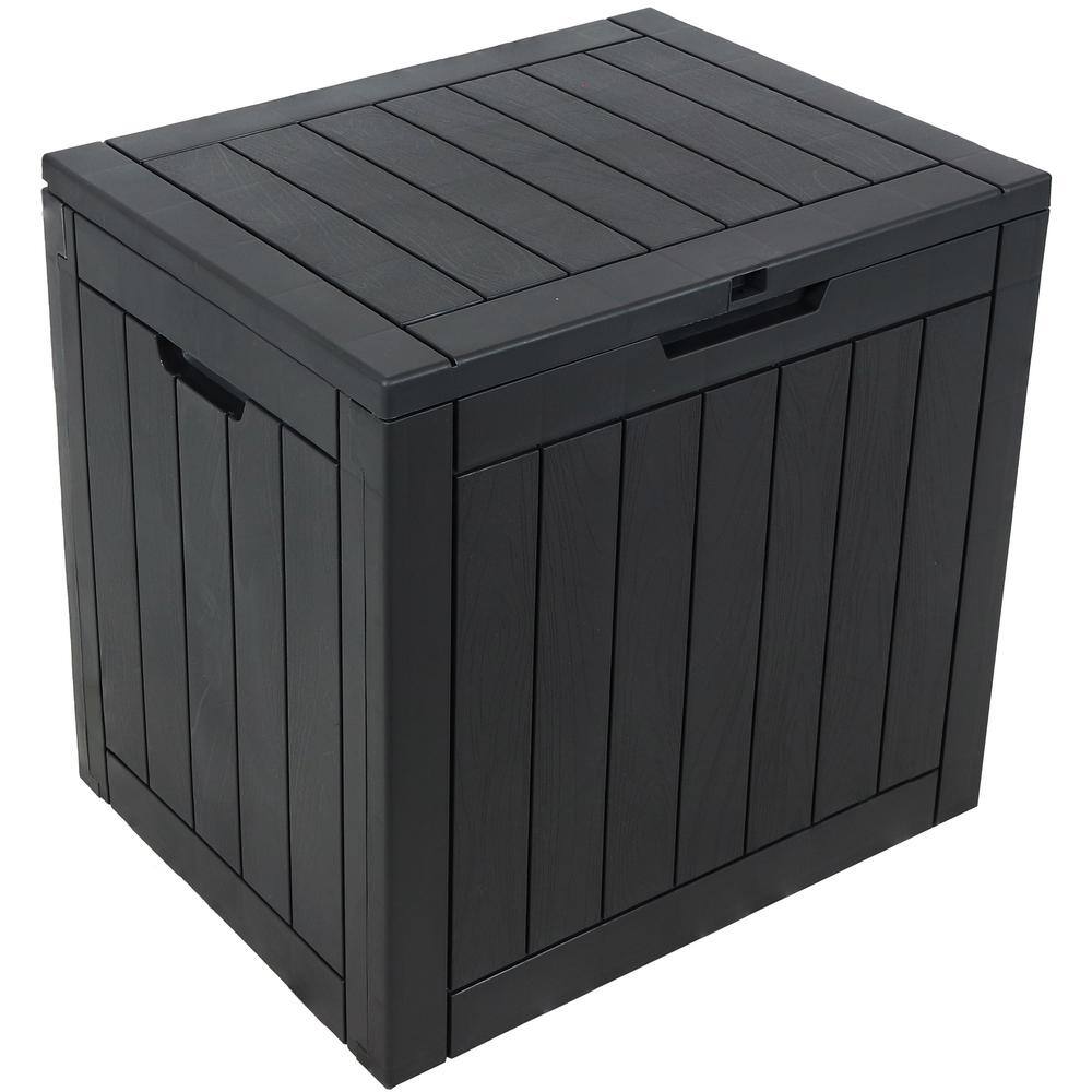 Sunnydaze 32 Gal. Faux Wood Grain Phantom Gray Outdoor Storage Bench