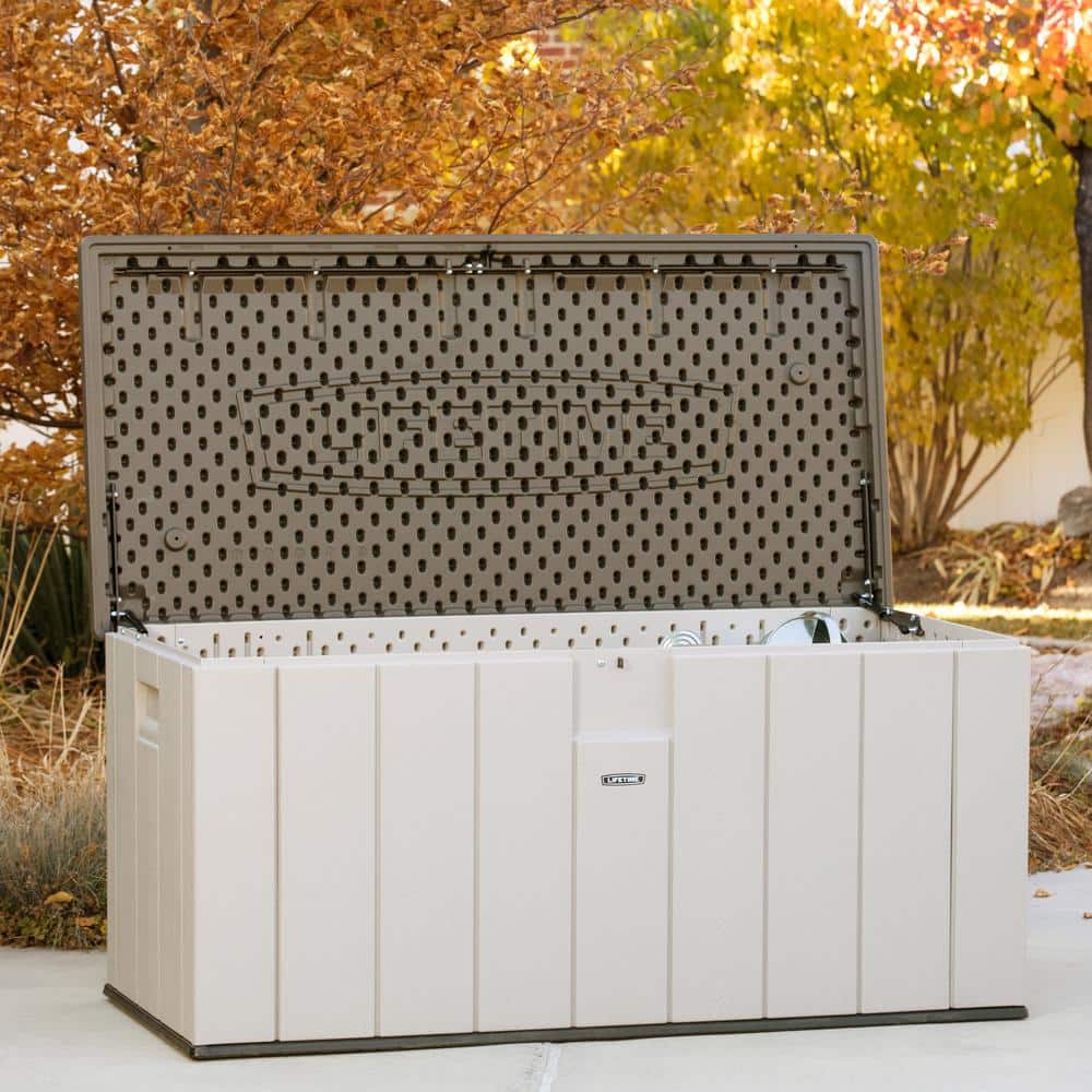 Lifetime 150 Gallon Lockable Beige and Brown Plastic Deck Box