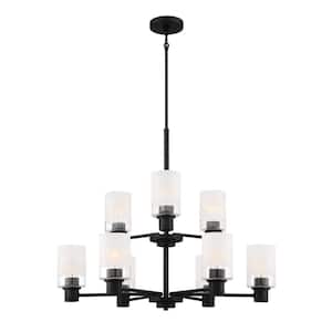 Cedar Lane 9-Light Matte Black Chandelier with Clear Etched Glass Shades