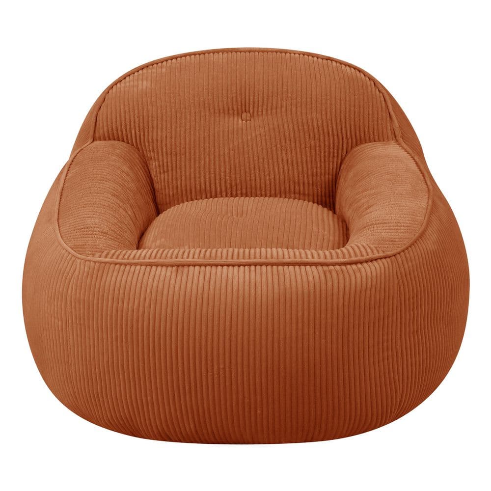Modern Orange Corduroy 39.00 in. Bean Bag Chair with Backrest for Living Room