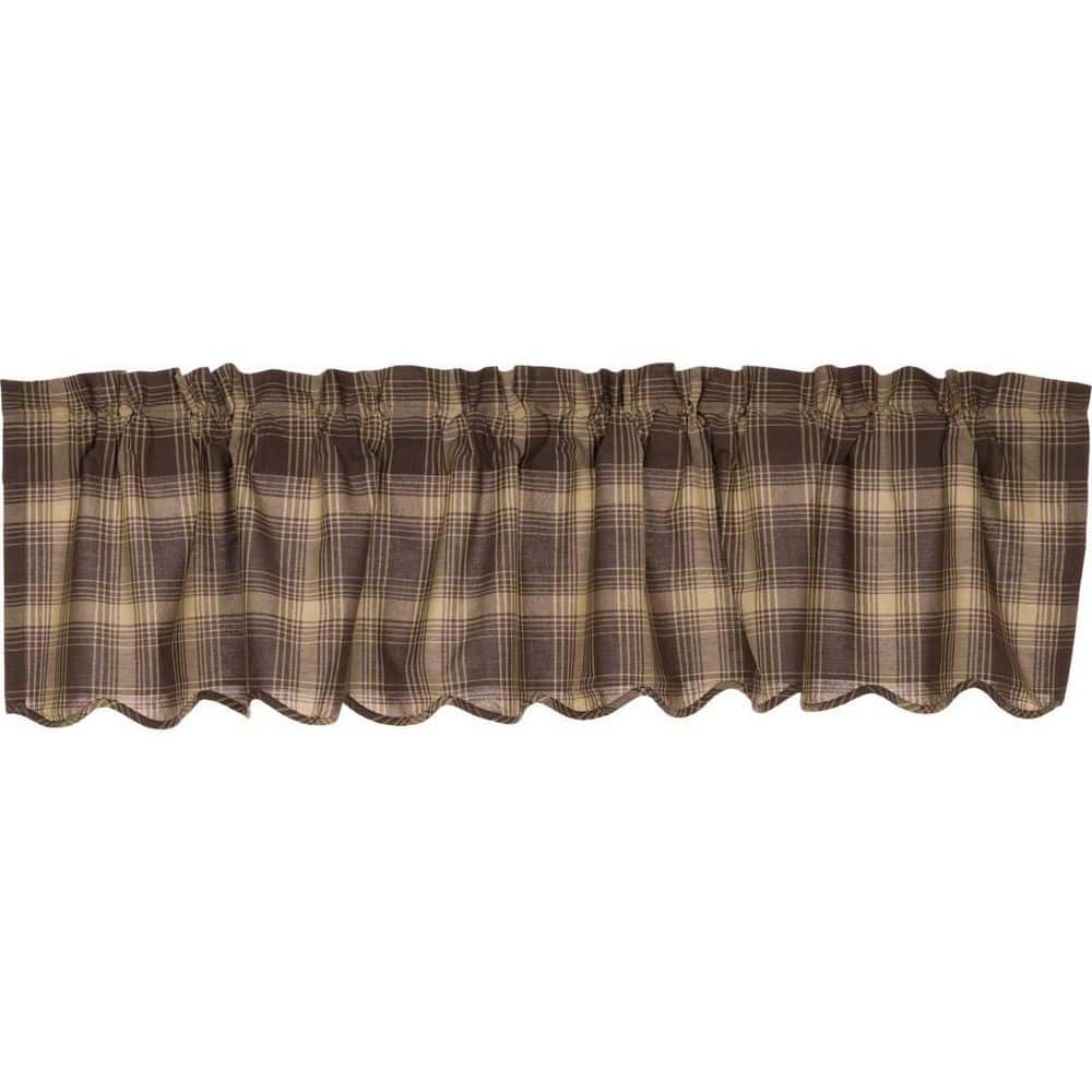 Woodland Brown and Khaki Plaid Cotton Scalloped Valance, 16x72