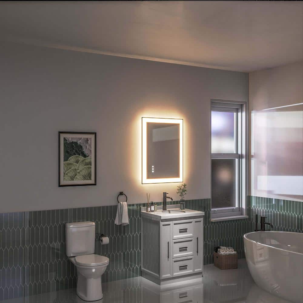 24x32 Inch Black Aluminum LED Vanity Mirror with Anti-Fog
