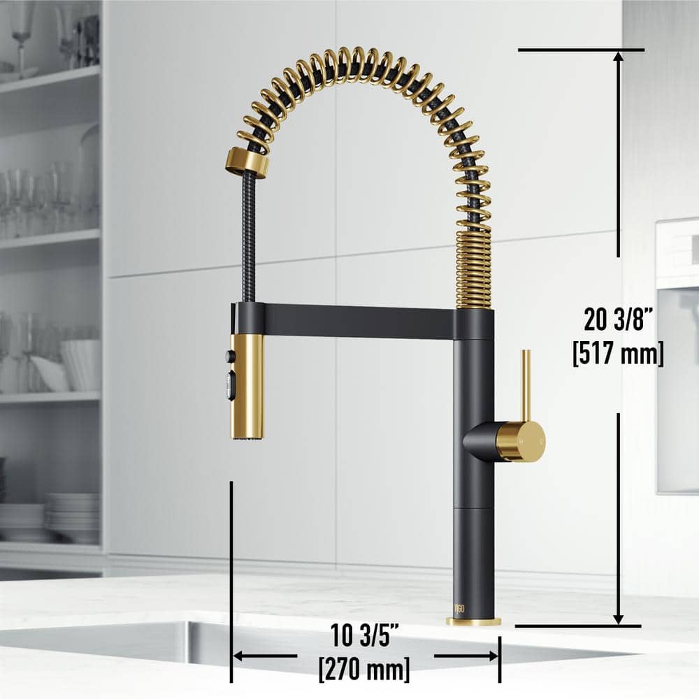 Edison Pro 20" Gold and Black Stainless Steel Pull-Down Kitchen Faucet