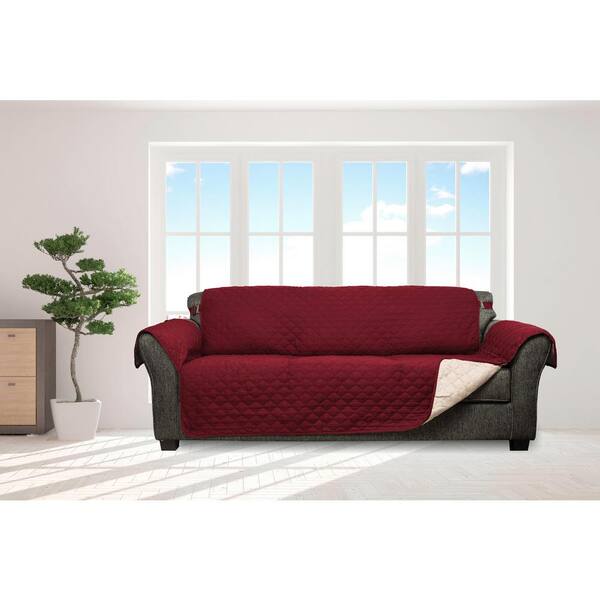 QuickFit Jameson Garnet and Natural Reversible Waterproof Microfiber Extra and sofa Cover with Elastic Buckle