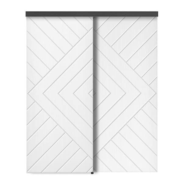 CALHOME 48 in. x 80 in. Hollow Core White Stained Composite MDF Interior Double Closet Sliding Doors