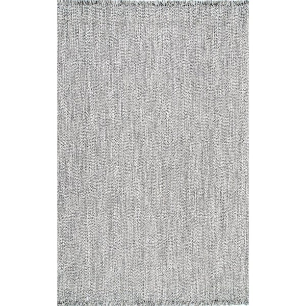 nuLOOM Courtney Braided Black and White 6 ft. x 9 ft. Indoor/Outdoor Patio Area Rug