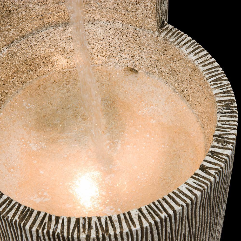 Modern 41" Gray Polyresin Three-Tier Column Fountain with LED Light