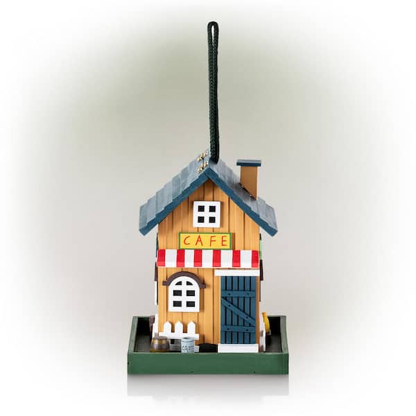 Alpine Corporation 9 in. Tall Outdoor Hanging Colorful Bird Feeder, Cafe