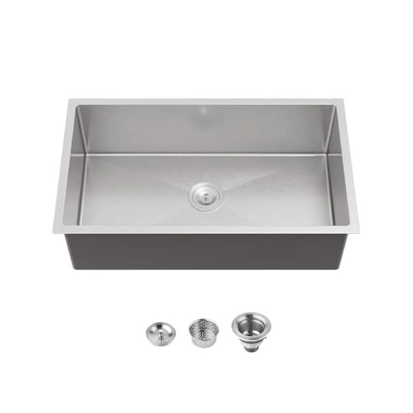 33 in. x 19 in. Brushed Nickel Stainless Steel Double Bowl Overmount Kitchen Sink with US Standard Drain and Hooks
