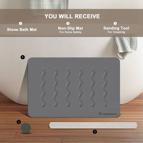 ilemong 15.35 in. x 23.62 in. Stone Bath Mat Diatomaceous Earth