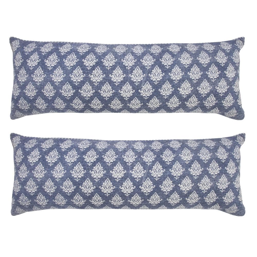 Fantasy Denim Blue Damask Stonewashed Hand-Woven 14 in. x 36 in. Indoor Thr