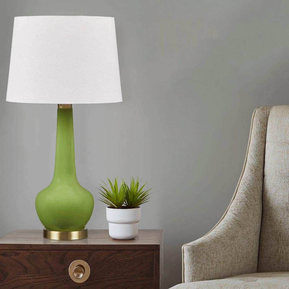 Green Ceramic Genie-Style Table Lamp with White Shade