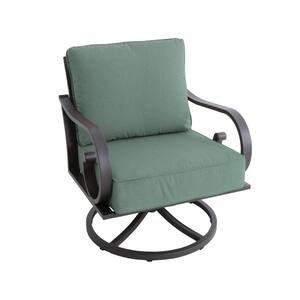 Milano Brown Swivel Metal Outdoor Lounge Chair with Teal Cushions (2-Pack)