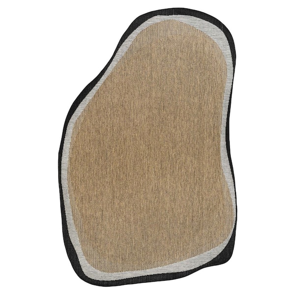 Wyatt Modern Rustic Abstract Brown/Black 6 ft. x 9 ft. Indoor/Outdoor Shaped Area Rug