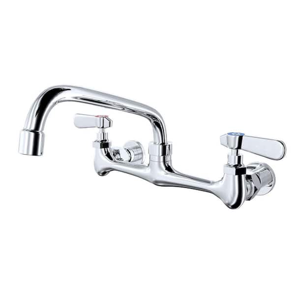 HOMEMYSTIQUE 2-Handle Kitchen Faucet Wall Mount in Polish Chrome