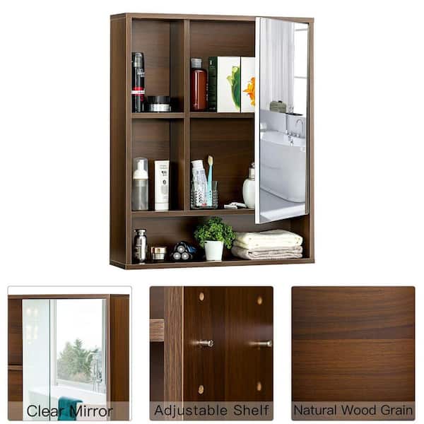 Dracelo 16.5 in. W x 6.5 in. D x 27.5 in. H Grey Wooden Bathroom Wall Cabinet with Adjustable Shelf and Single Door