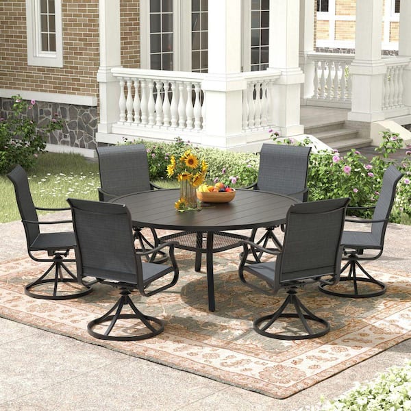 clearance patio table with umbrella hole BIQWBIC 32" with Hole, Round Outdoor Dining Table Bistro Table with Glass Table Top, All Weather Small Outdoor Table for Pool, Lawn, Backyard, Balcony : Patio 22.5L x 25W x 35H Tenleaf 7-Piece Metal Outdoor Dining