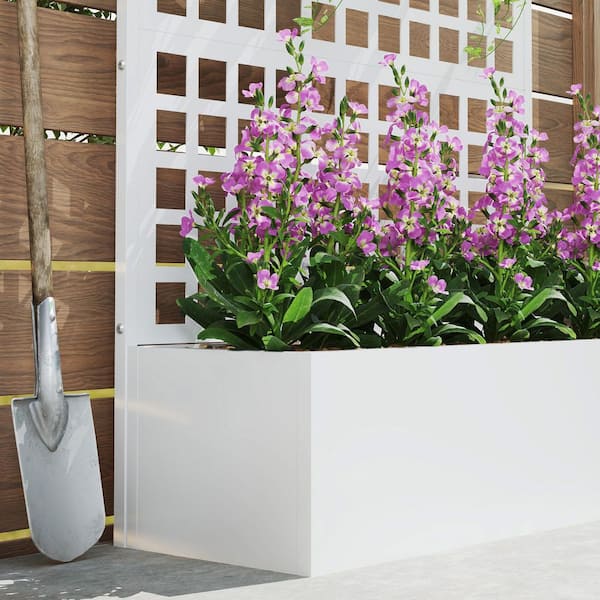 Outsunny - 43.3 in. W x 15.9 in. D x 70.1 in. H White Metal Outdoor Planter Box, Galvanized Raised Garden Bed with Trellis 1-Pack