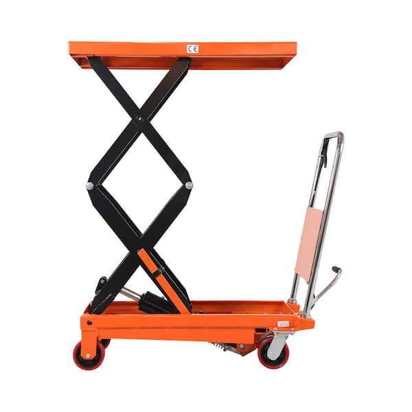 Hydraulic Lift Table Cart 770 lbs. Double Scissor Lift Table 35.8 in. x 19.7 in. Platform Size 51 in. Max Lift Orange