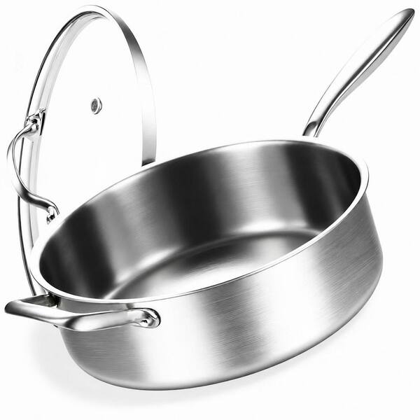 7 qt. 12 in. Tri-Ply Stainless Steel Sauté Pan with Lid, Detachable Handle