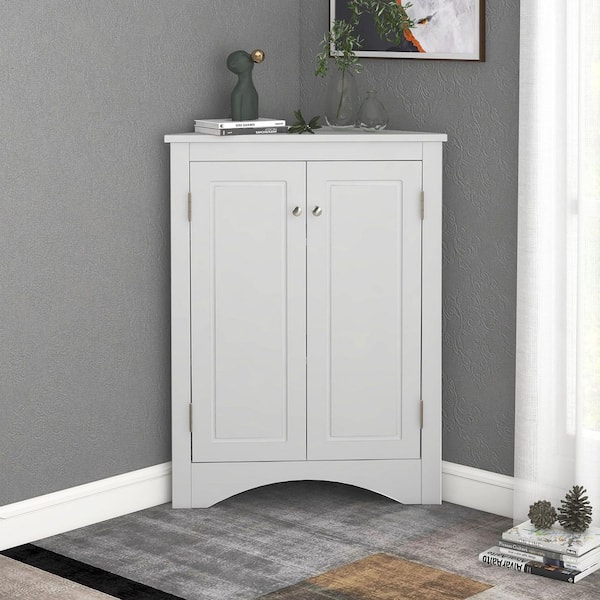 Polibi 17.2 in. W x 31.5 in. H x 17.2 in. D White Triangle Bathroom Storage Wall Bath Cabinet with Adjustable Shelves