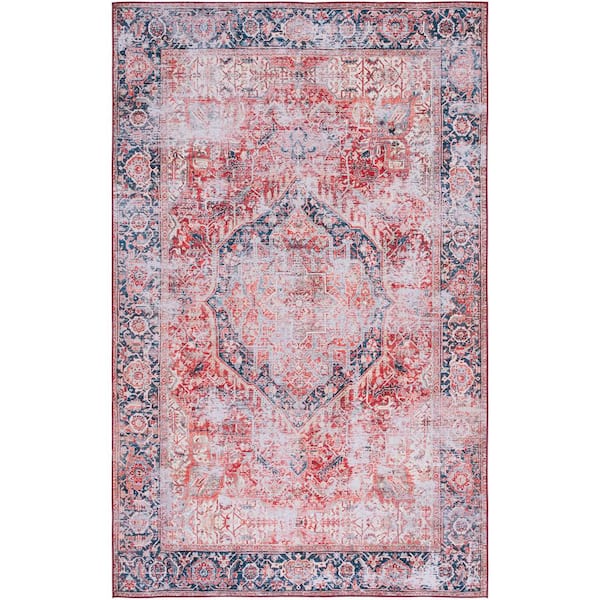 SAFAVIEH Tuscon Rust/Navy 6 ft. x 9 ft. Machine Washable Distressed Medallion Area Rug