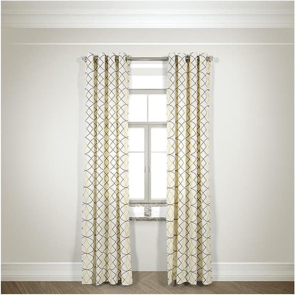 LR Home Semi-Opaque Della Gray/Yellow Cotton and Polyester Half Panama Curtain - 50 in. W x 84 in. L