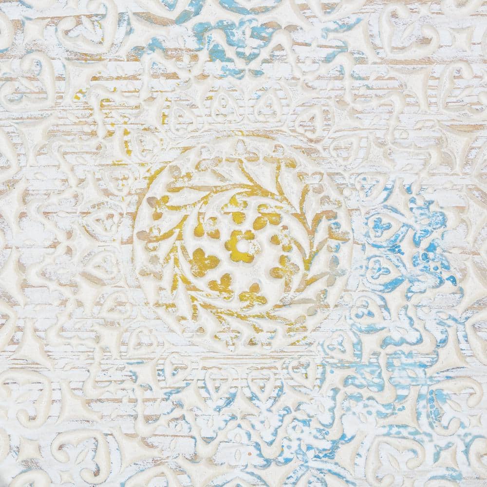 47" Intricately Carved Off-White Wood Floral Wall Sculpture