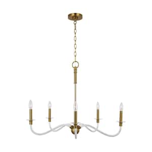 Hanover 31.875 in. W x 24 in. H 5-Light Burnished Brass Indoor Dimmable Medium Chandelier with No Bulbs Included