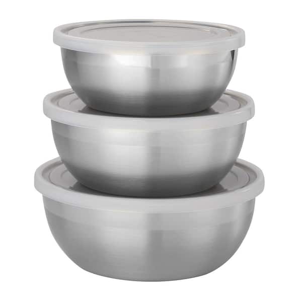 Tramontina 3 Pc Stainless Steel Covered Round Container Set - Frosted Lids