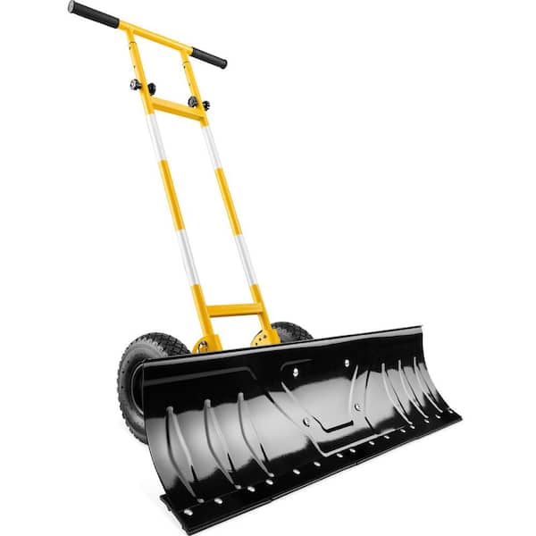 51in. Steel Handle Metal Blade Yellow Snow Pusher Shovel with Blade Angle, Reflective Tape and Adjustable Handle