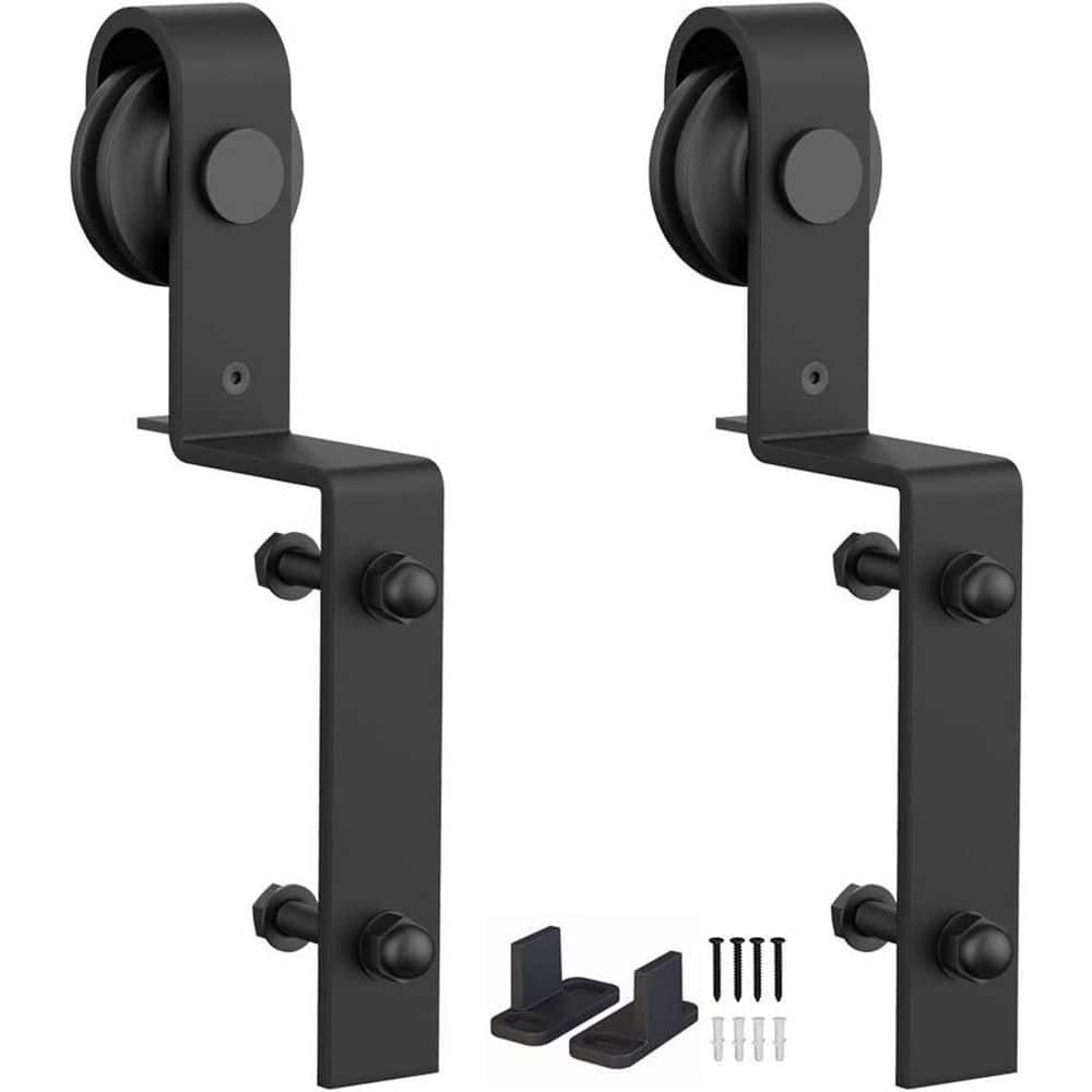WINSOON Sliding Barn Door Hardware Hangers 2pcs Black (J Shape Bent