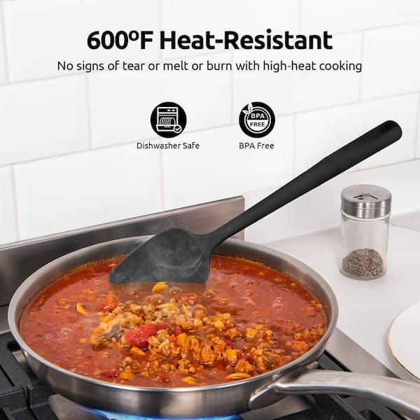Numhew Black Silicone Spatula Set with 600 Degrees Fahrenheit Heat