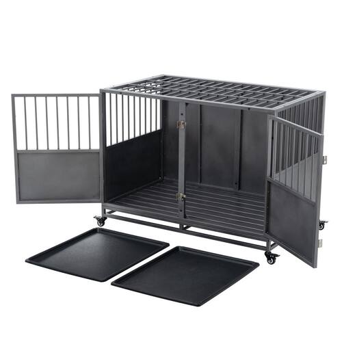48 Heavy-Duty Dog Crate Cage, Chew Proof Pet Metal Cage with