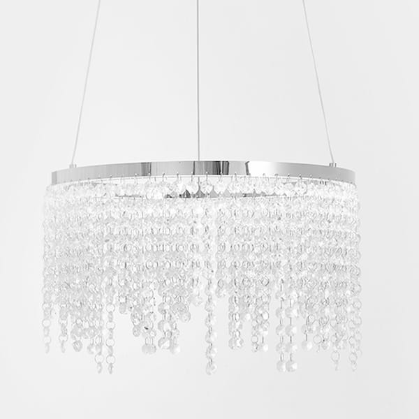 PUDO 15.76 in. 1-Light Silver Integrated LED Chandelier with K9 Clear Crystal Shade