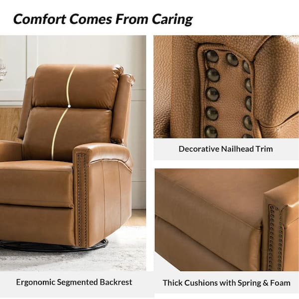 JAYDEN CREATION Leone Camel Genuine Leather Power Recliner with
