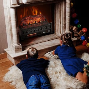 1500-Watt Eternal Flame Electric Fireplace Logs, 23 in. Insert Log Space Heater, Realistic Pinewood Ember Bed, Black