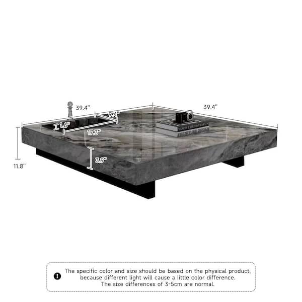 JASIWAY Brown 39.37 in. Square Rock Plate Stone Top Coffee Table J JASIWAY Brown 39.37 in. Square Rock Plate Stone Top Coffee Table J