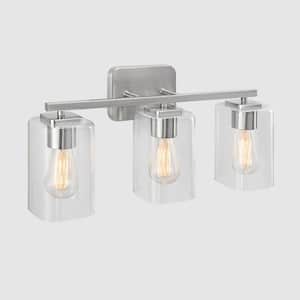 21 in. 3-Light Brushed Nickel Clemmon Vanity Light with Square Glass Shade