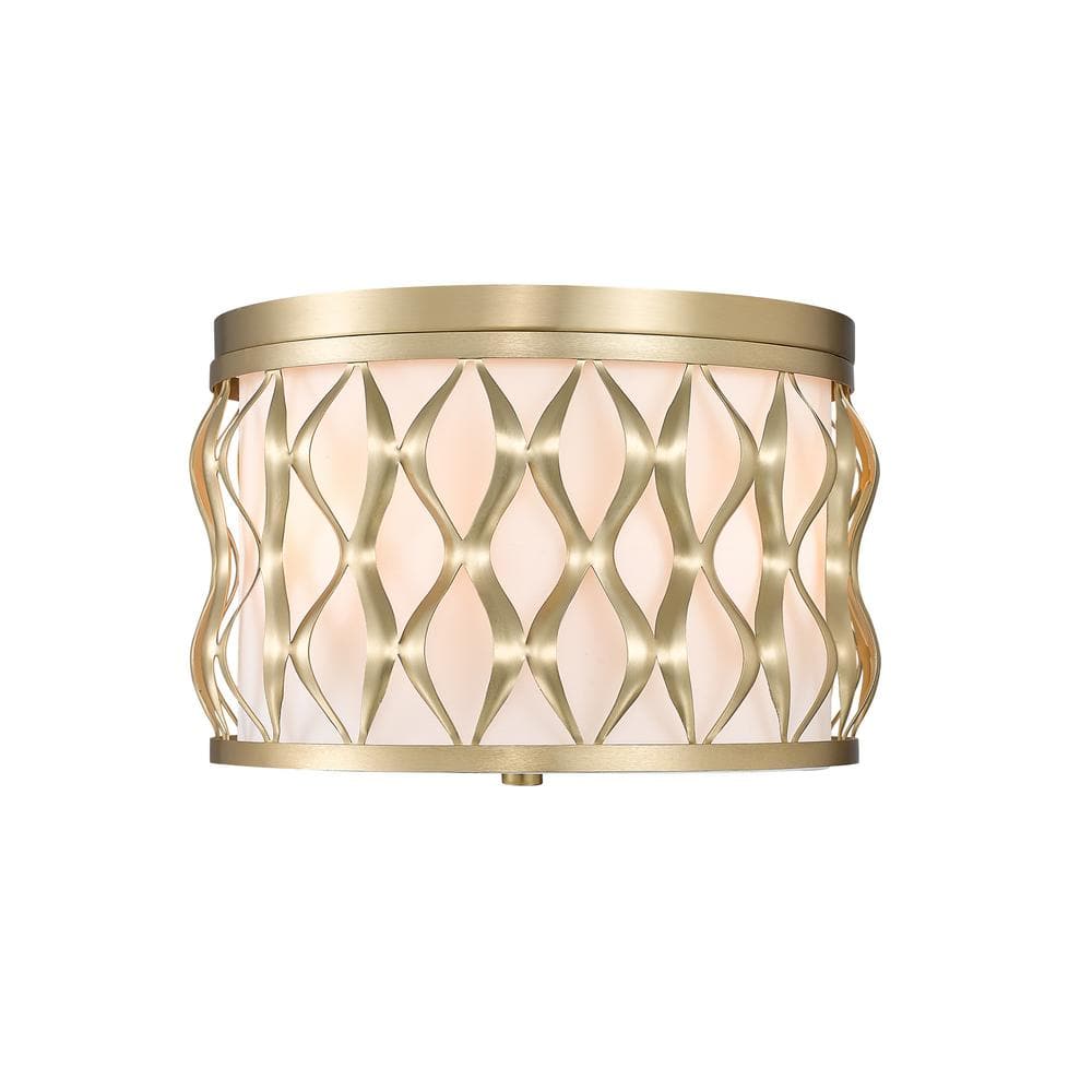 Harden 12.25 in. Modern Gold Flush Mount with White Fabric Shade with No Bu