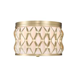 Harden 12.25 in. Modern Gold Flush Mount with White Fabric Shade with No Bulb Included