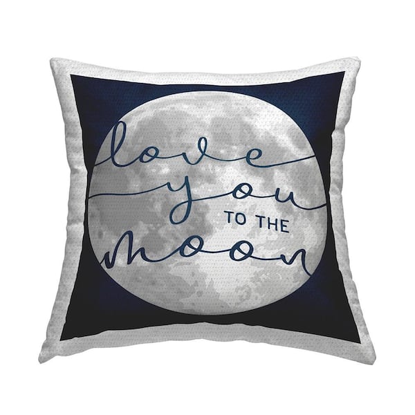 Stupell Industries Love You to Moon Blue Calligraphy Night Sky Blue Square Outdoor Throw Pillow