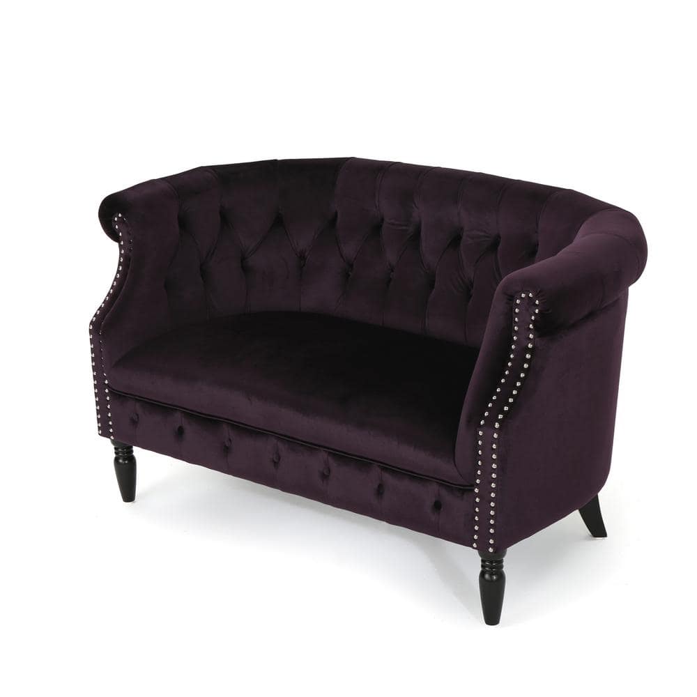 Blackberry Velvet Chesterfield Loveseat with Nailhead Accents
