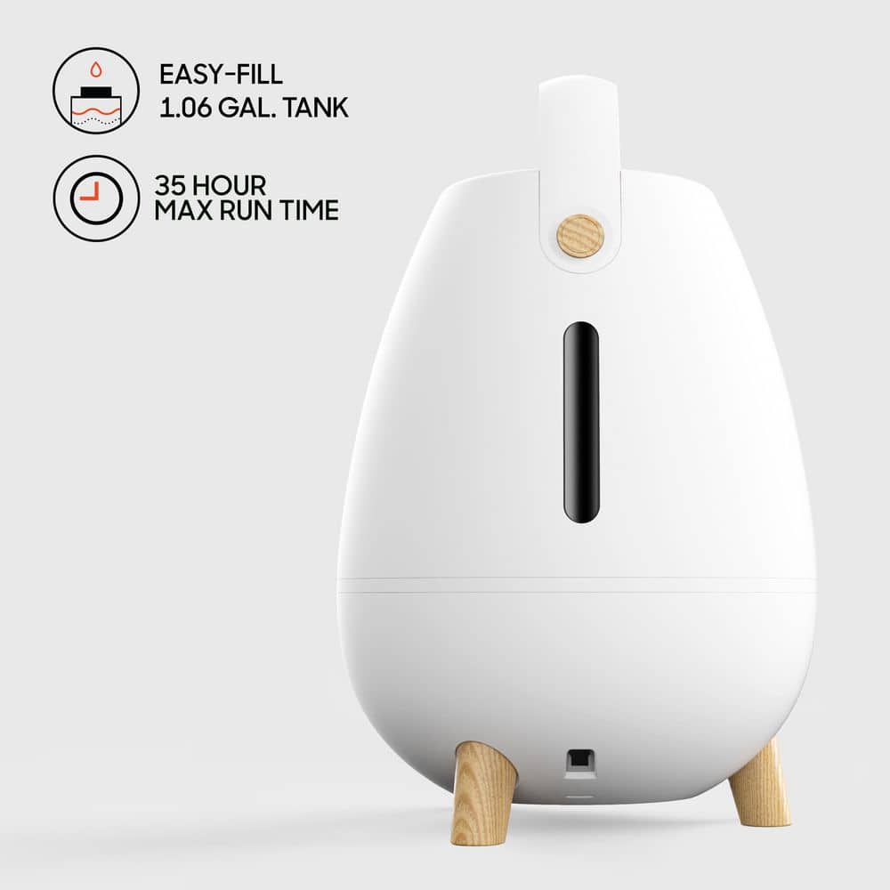 White Ultrasonic Humidifier with Wood Grain Accents and Auto Shutoff