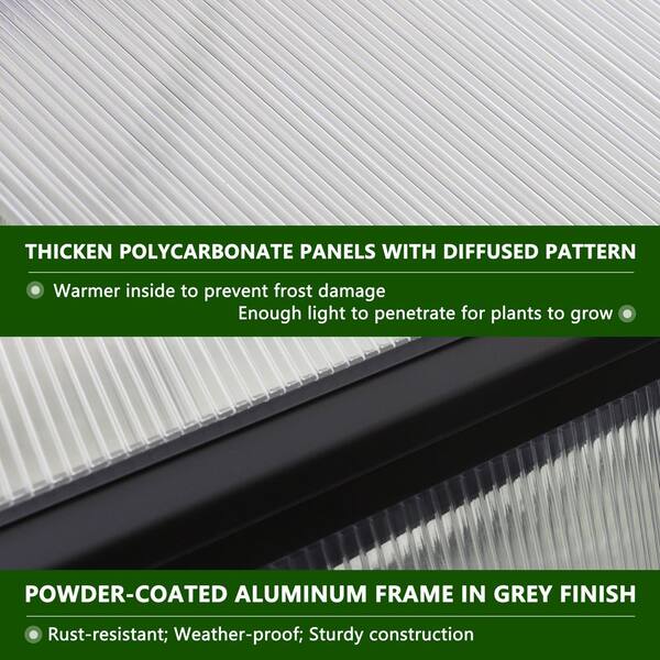 8 ft. W x 16 ft. D Polycarbonate Walk-in Greenhouse for Outdoors with 2-Adjustable Roof Vents Gray