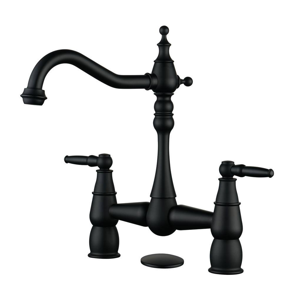 Double-Handle Bridge Kitchen Faucet Deck-Mount, 2 Hole Brass Kitchen Sink Faucet in Matte Black price history on PriceWatchPro