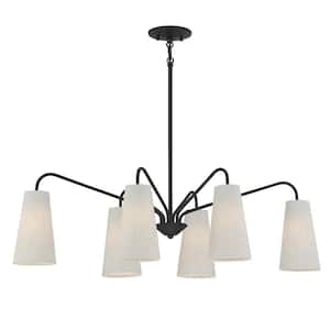 Edgewood 16.13 in. W x 10 in. H 6-Light Matte Black Chandelier with Oatmeal Fabric Conical Shades