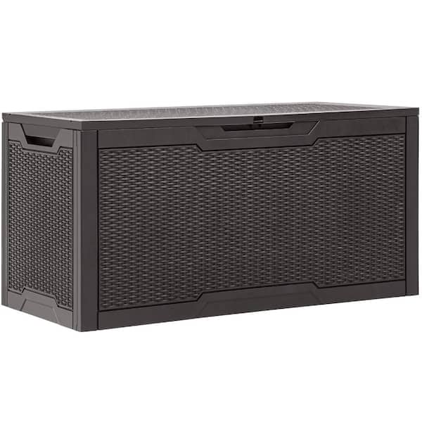 Dark Brown 100 Gallon Lockable Resin Deck Box, Weather Resistant Indoor Outdoor Patio Storage for Essentials